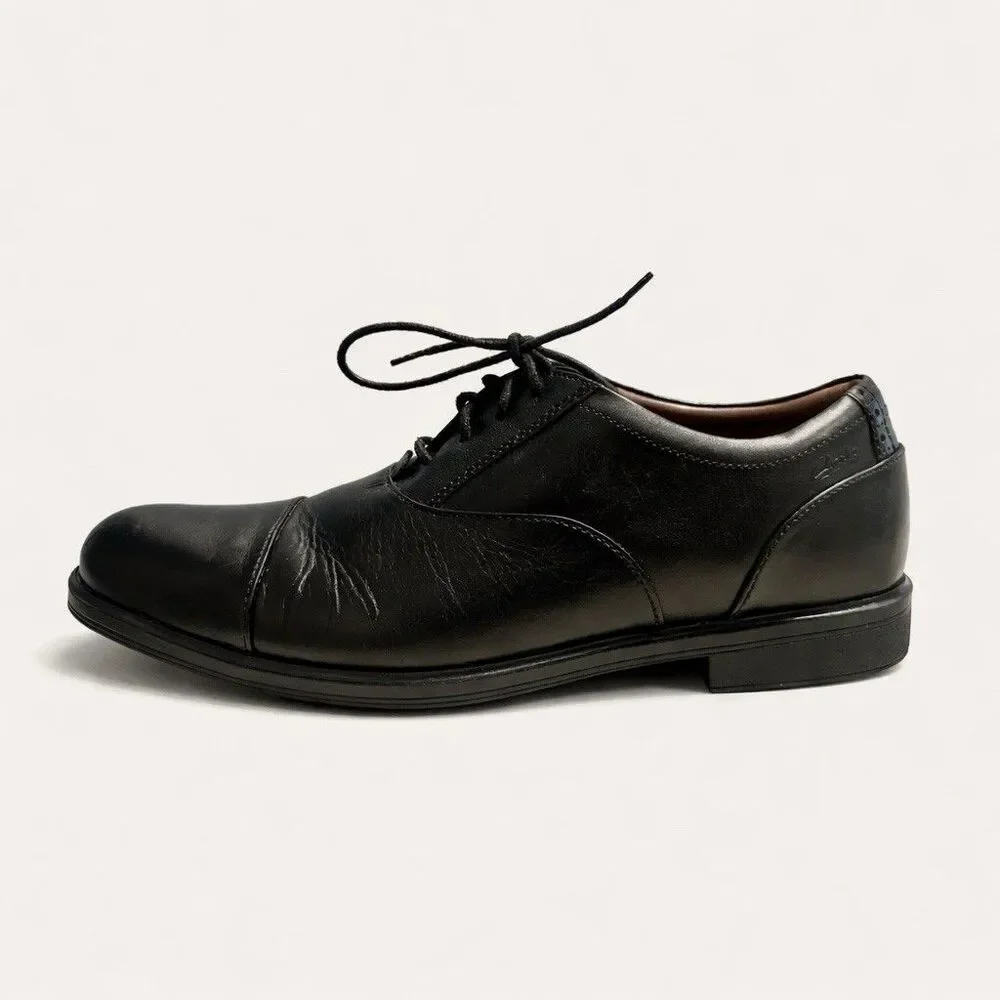Clarks 1825 Mens Black Leather Cap Toe Oxford Dress Shoes Size 10M Business